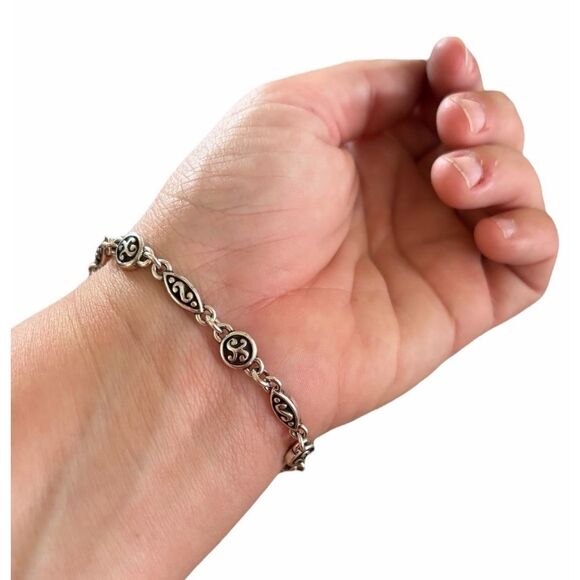 Brighton Silver 2 Tone Scroll Link Heart Bracelet  Heart Charm 7–8” - Picture 2 of 4